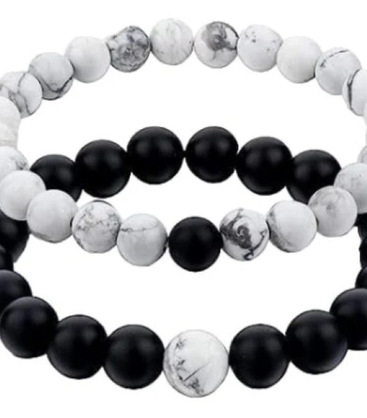 Black Tourmaline & White Howlite Natural Healing Crystal Beads Bracelet