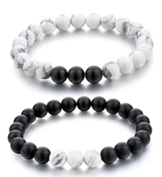 Black Tourmaline & White Howlite Natural Healing Crystal Beads Bracelet