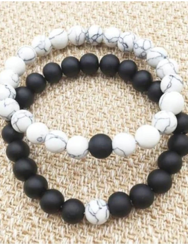 Black Tourmaline & White Howlite Natural Healing Crystal Beads Bracelet