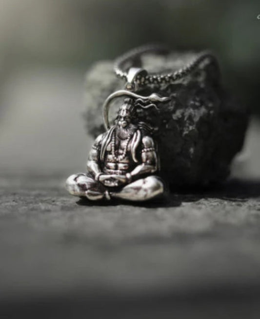 Hanuman Silver Locket With Oxidised Silver Chain