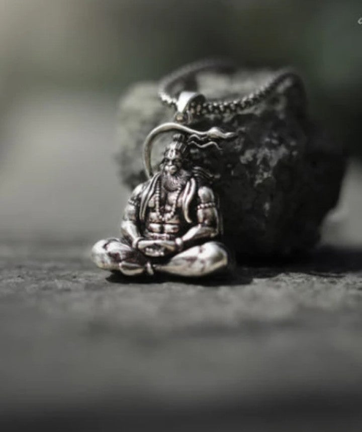 Hanuman Silver Locket With Oxidised Silver Chain