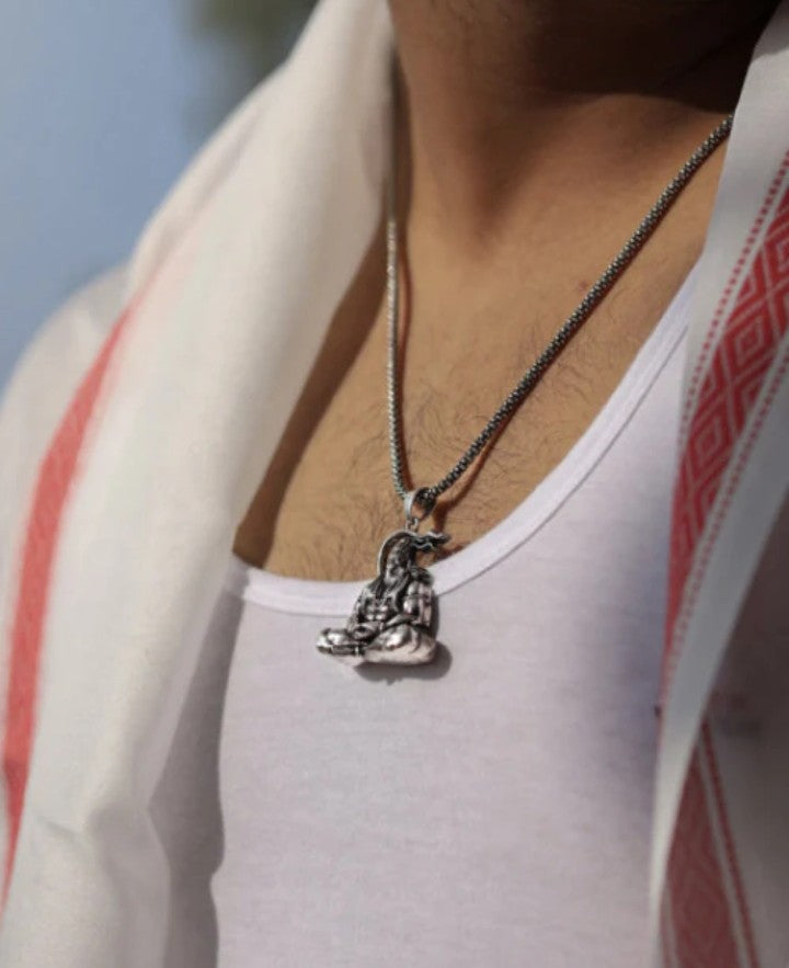 Hanuman Silver Locket With Oxidised Silver Chain