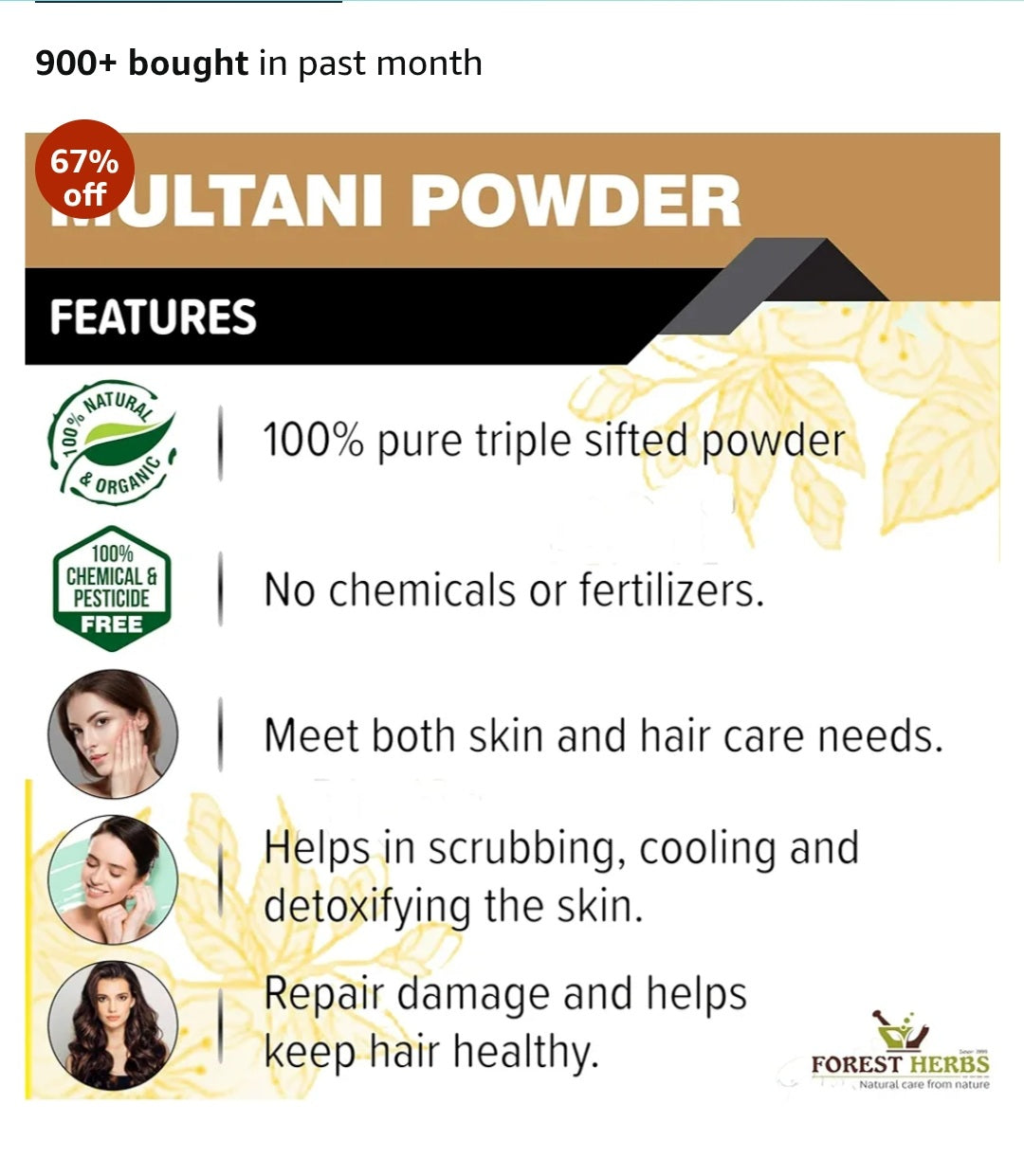 THE FOREST HERBS Natural care from nature 100% Pure Multani Mitti Powder for Face Pack (200G) for Exfoliating Soothing Nourishing Face, Skin & Hair