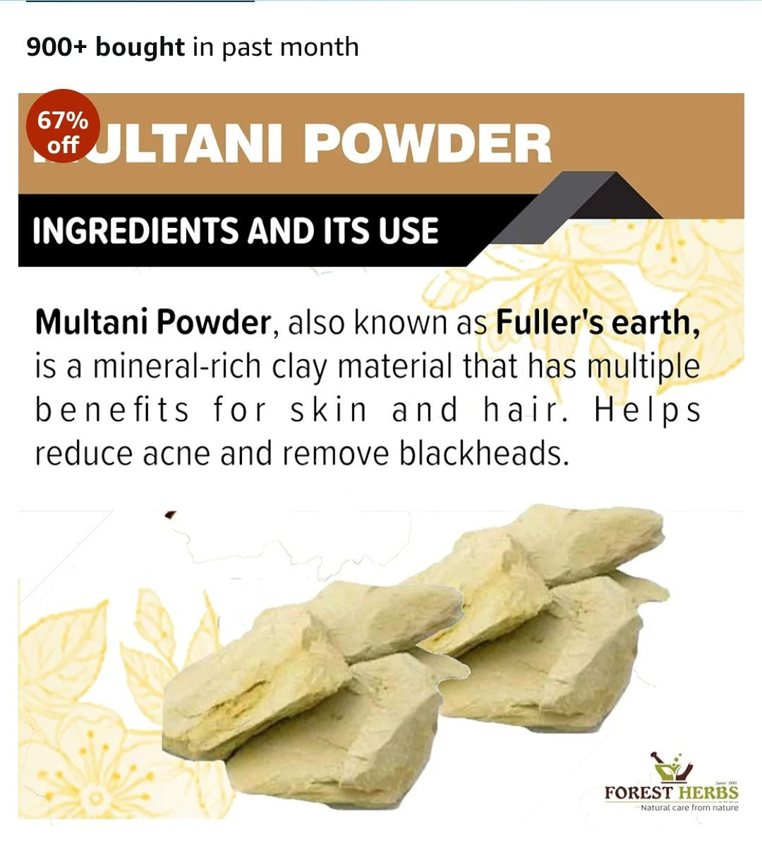 THE FOREST HERBS Natural care from nature 100% Pure Multani Mitti Powder for Face Pack (200G) for Exfoliating Soothing Nourishing Face, Skin & Hair