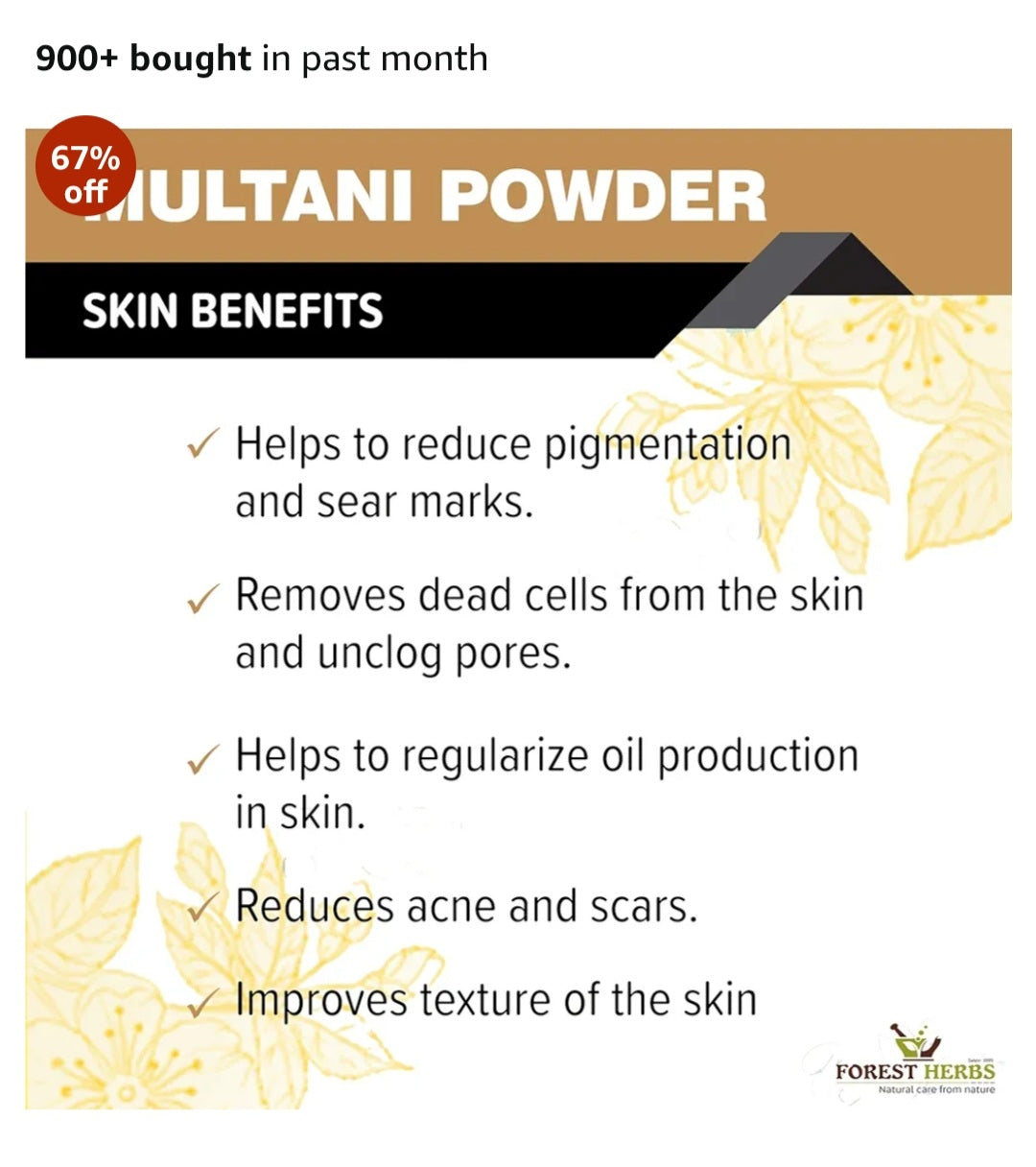 THE FOREST HERBS Natural care from nature 100% Pure Multani Mitti Powder for Face Pack (200G) for Exfoliating Soothing Nourishing Face, Skin & Hair