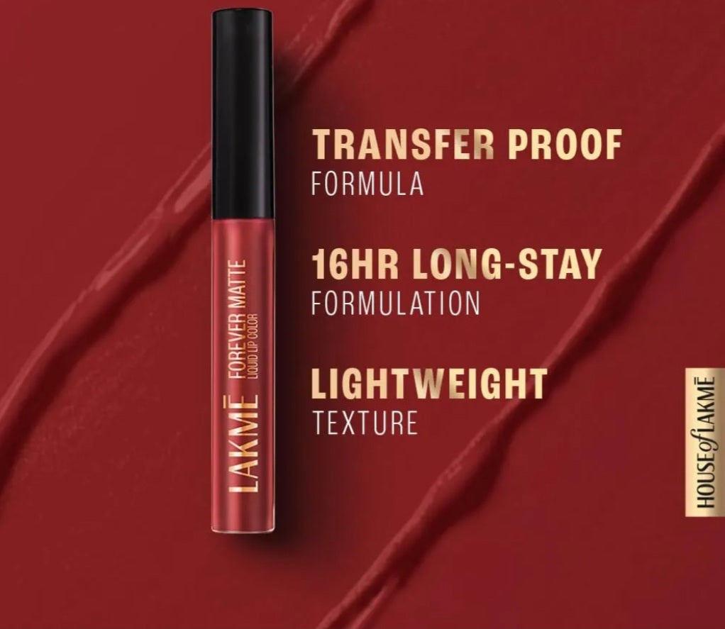 Lakmé Forever Matte Liquid Lip Colour, Red Sangria, 5.6 ml